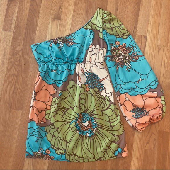 Anthropologie Judith March Retro Floral print One Shoulder Dress - Picture 4 of 11